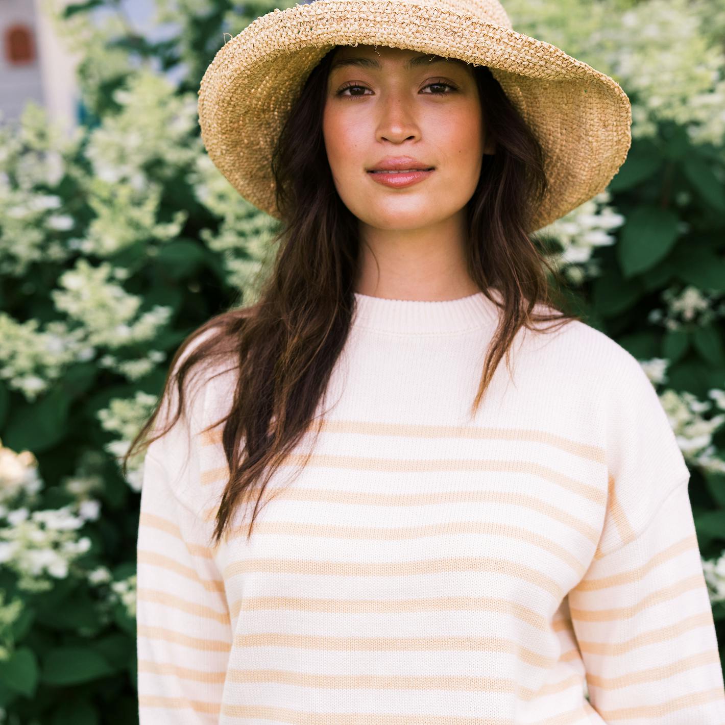 Women's Knit Sweater Cream And Tan Stripe