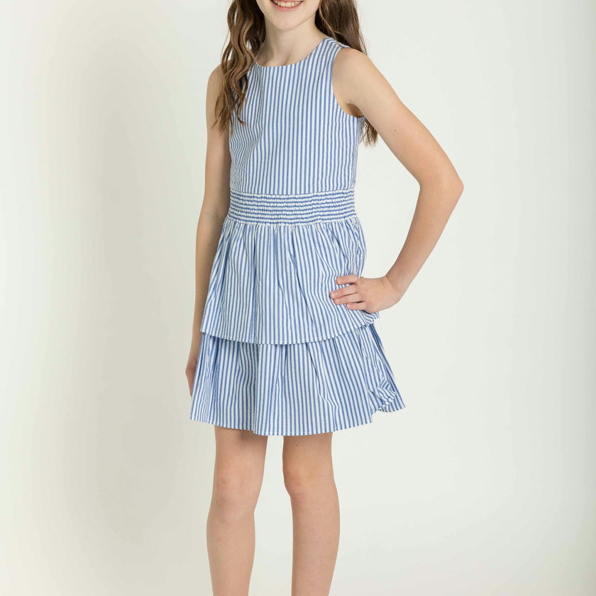 Seersucker Dress With Waist Ruching