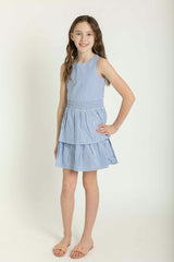 Seersucker Dress With Waist Ruching