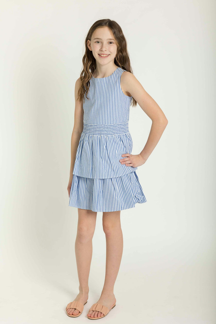 Seersucker Dress With Waist Ruching