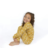 Golden Blooms Two-Piece Ribbed Bamboo Long Sleeve Kids Pajama Pants Set