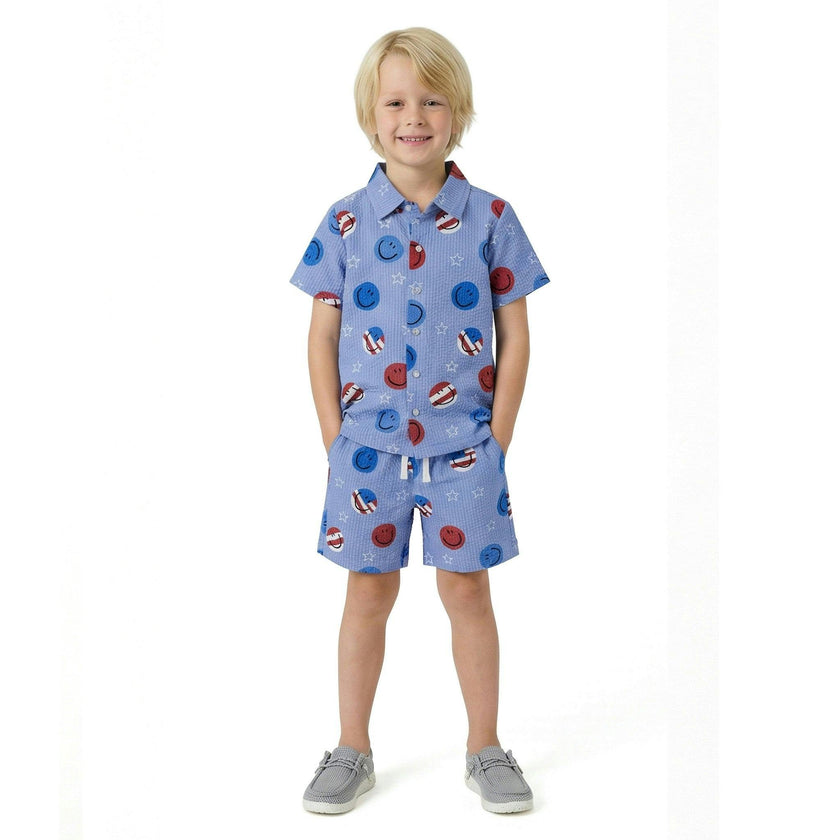 Boys Short Sleeve Seersucker Set | Patriotic Smile
