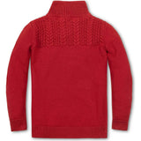 Organic Long Sleeve Mock Neck Sweater with Cable Yoke, Red
