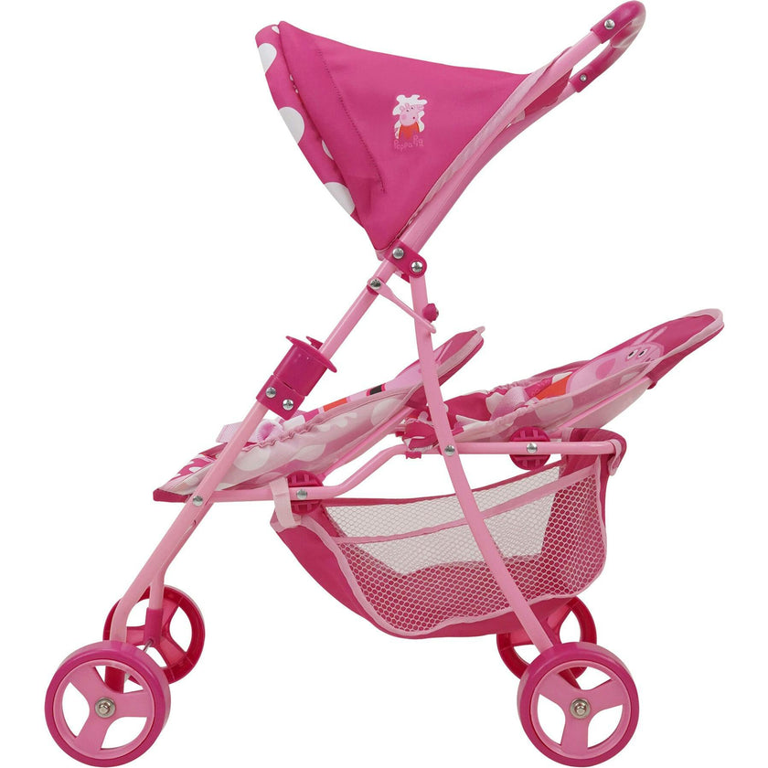 Peppa Doll Twin Stroller - Pink & White Dots