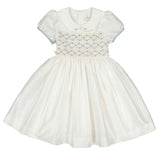 Bagatelle White/Blue Silk Handmade Smocked Dress