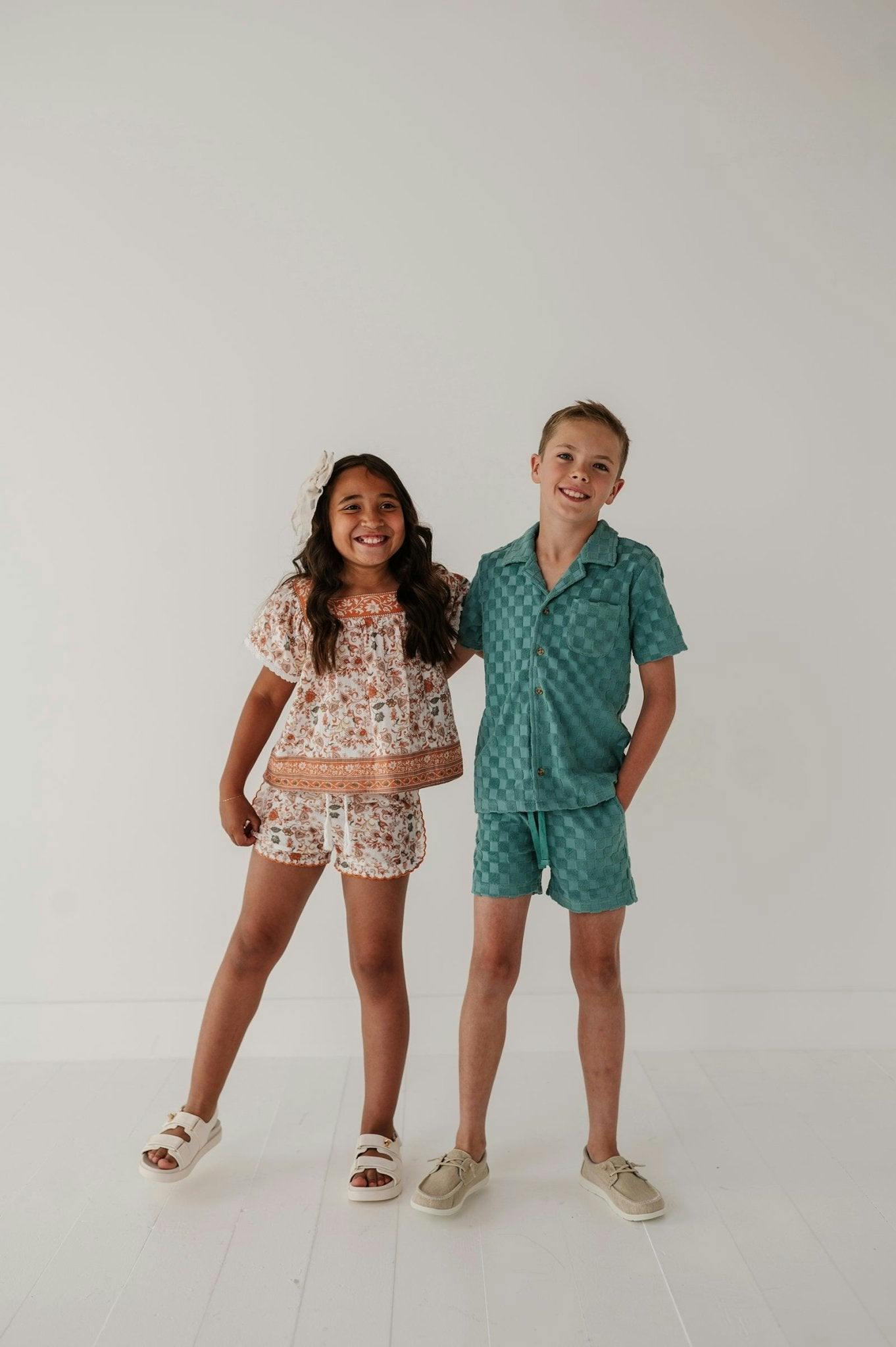 Boys Terry Shorts in Oil Blue Checkered