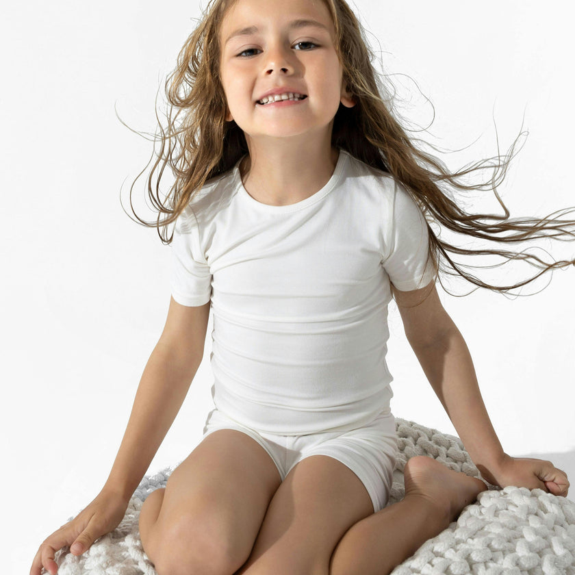 Milk White Bamboo Kids Pajama Short Set