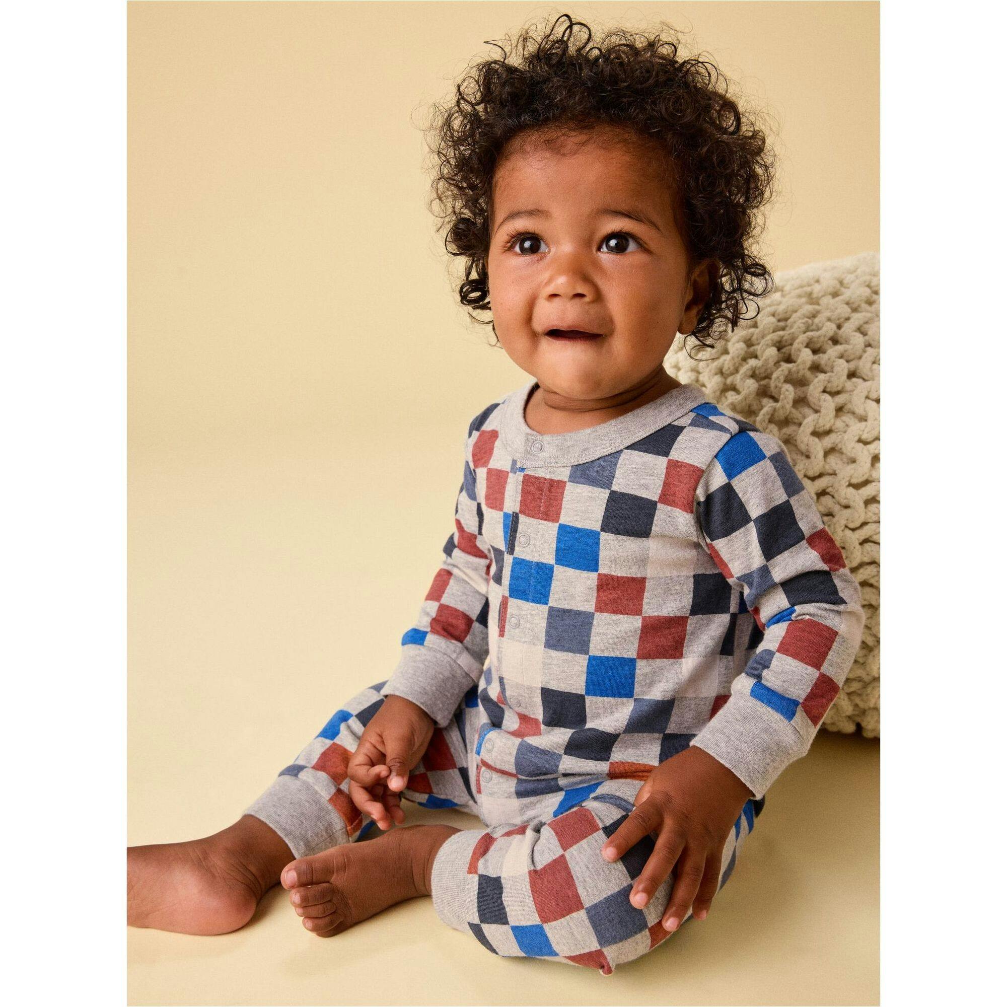 Long Sleeve Snap Front Romper, Red