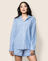 Women's Twill Long Sleeve Short Set in French Blue Heritage Stripe