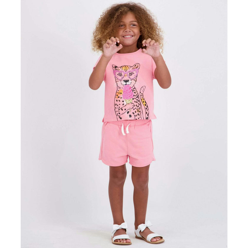 Girls French Terry Top & Short | Glitter Cheetah