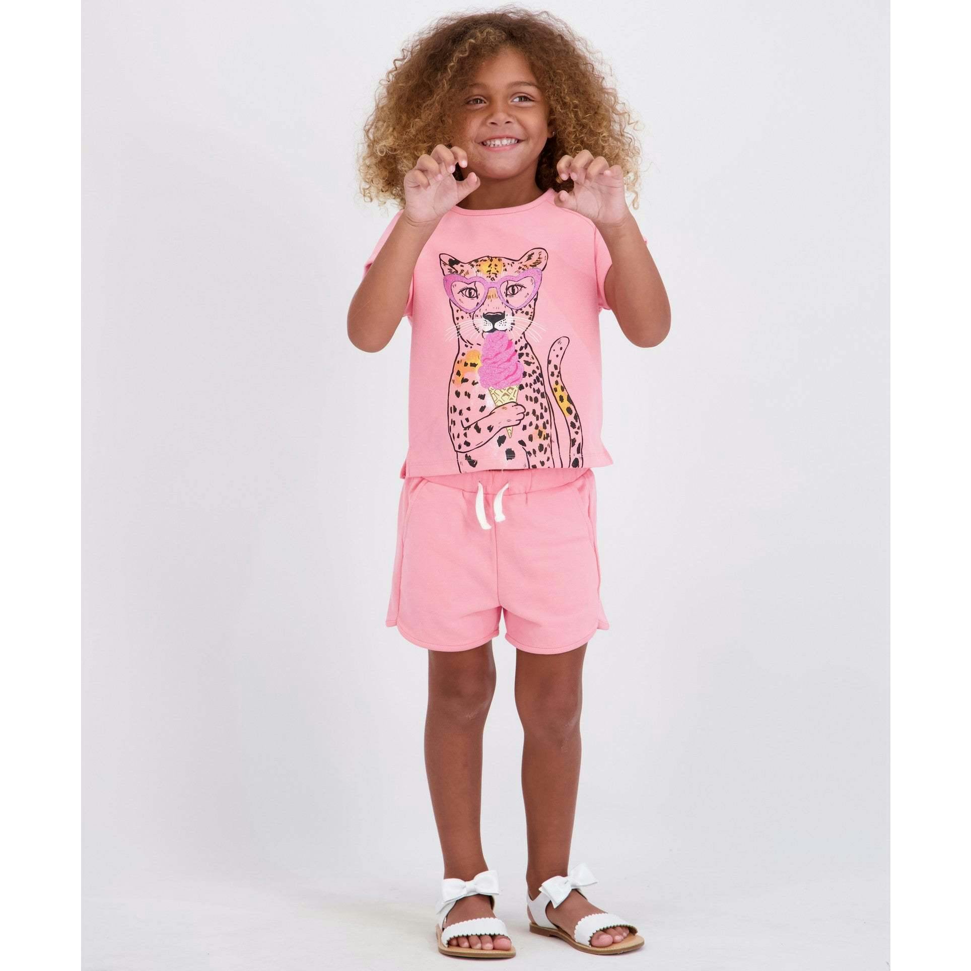 Girls French Terry Top & Short | Glitter Cheetah