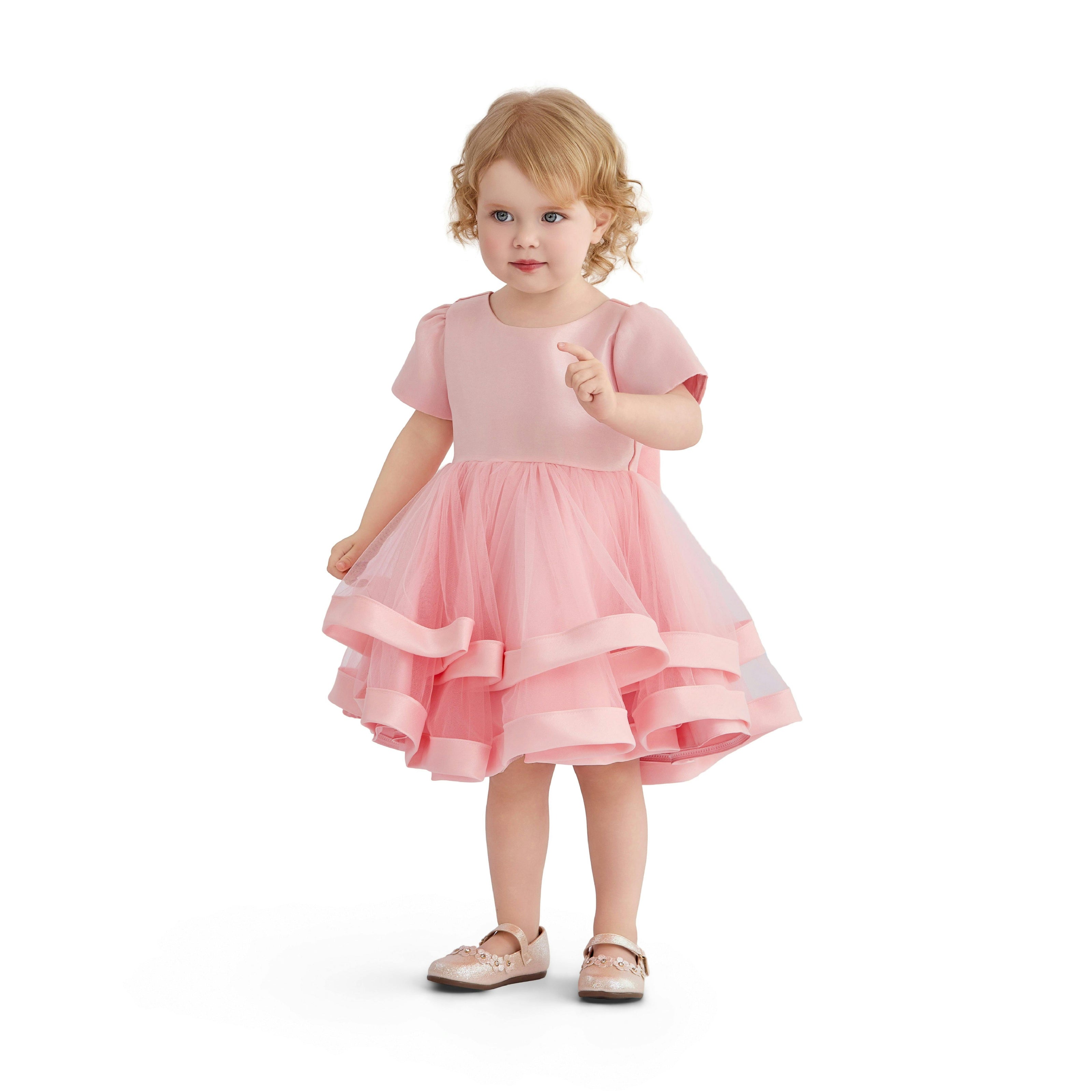 Pink Suttona Satin Bow Dress