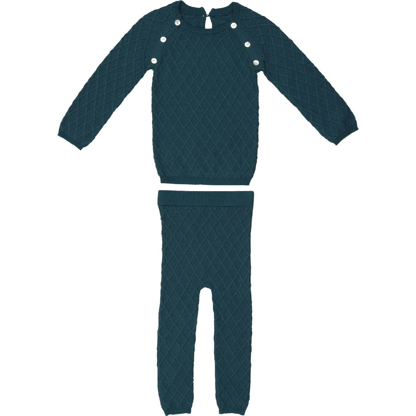 Diamond Knit Shoulder Snap Long Sleeve Sweater & Pant 2-Piece2-Piece Set, Blue