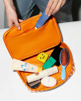 Sunset Orange Gingham Zip Round Cosmetic