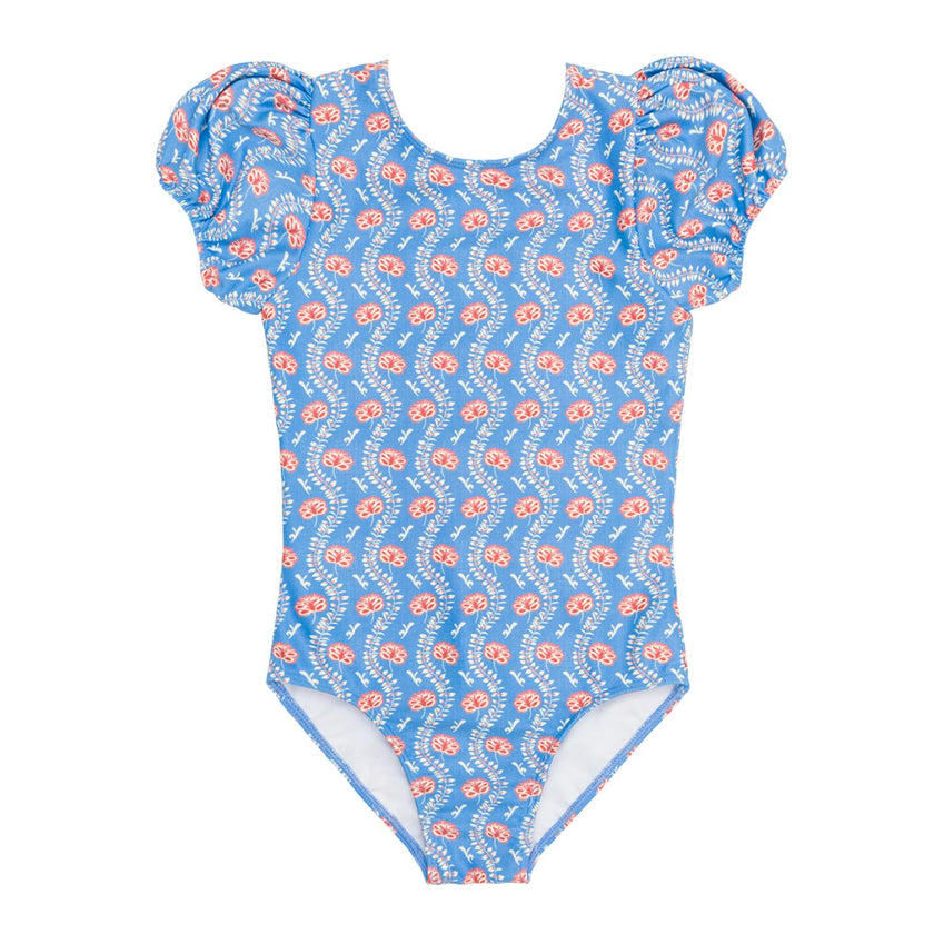 Girls Blue Primrose Puff Sleeve One Piece