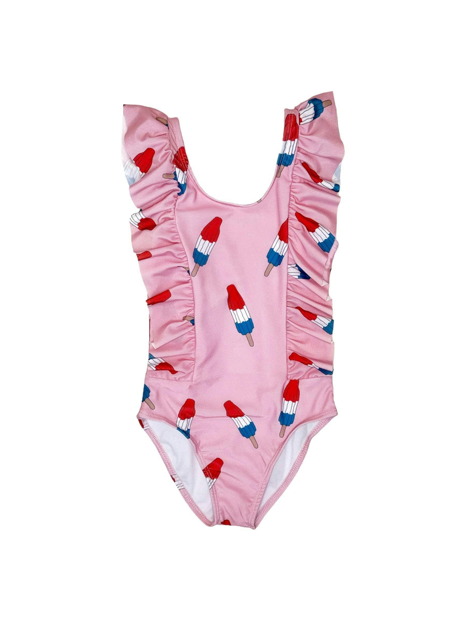 Pinkie Bomb Pop Ruffle Shoulder One-Piece Swimsuit