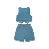 Girls' Denim Cherry Vest & Short 2pc Set