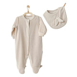 Beige Velvet Babygrow & Bib