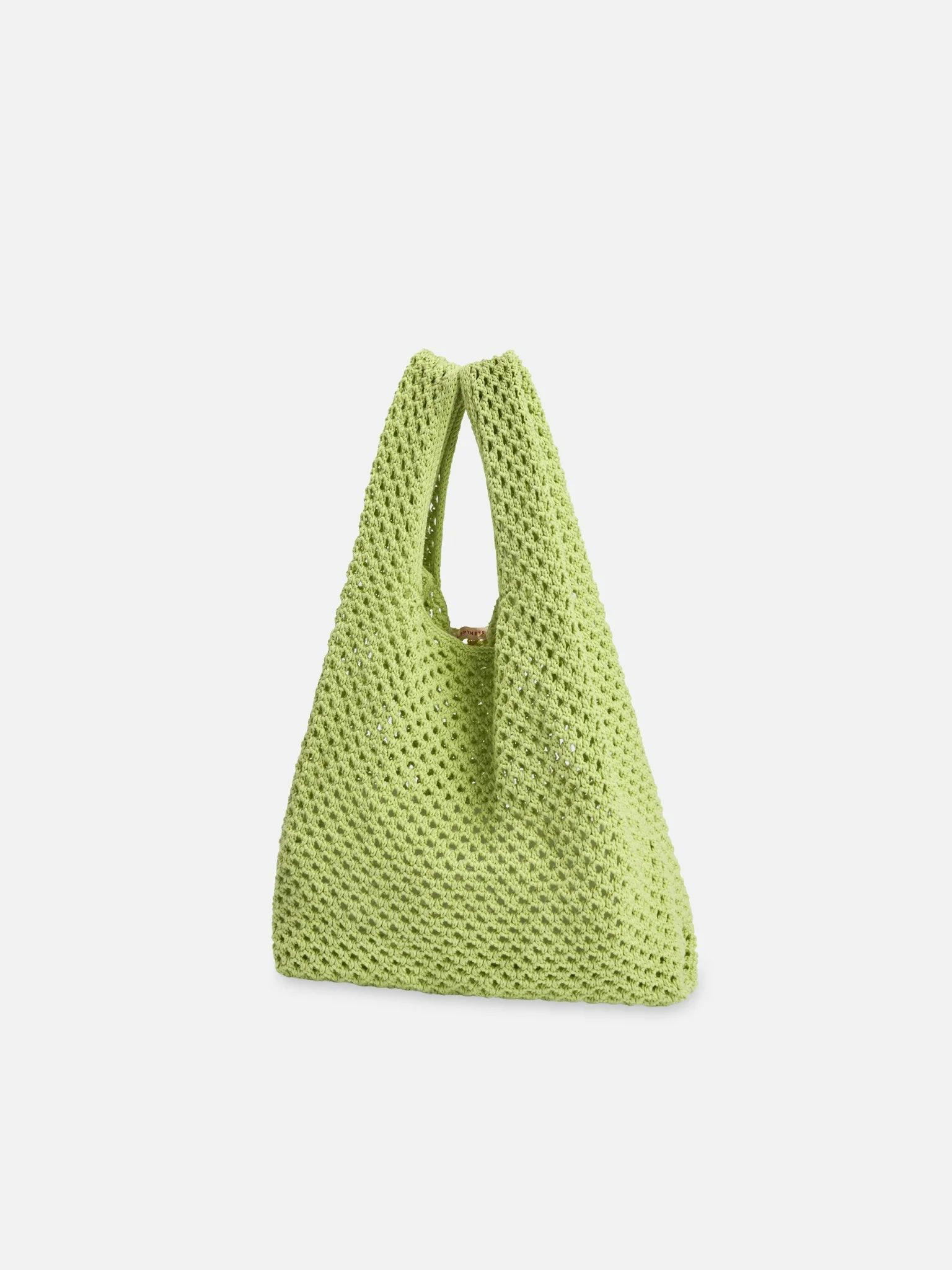 organic cotton crochete bag - kiwi green