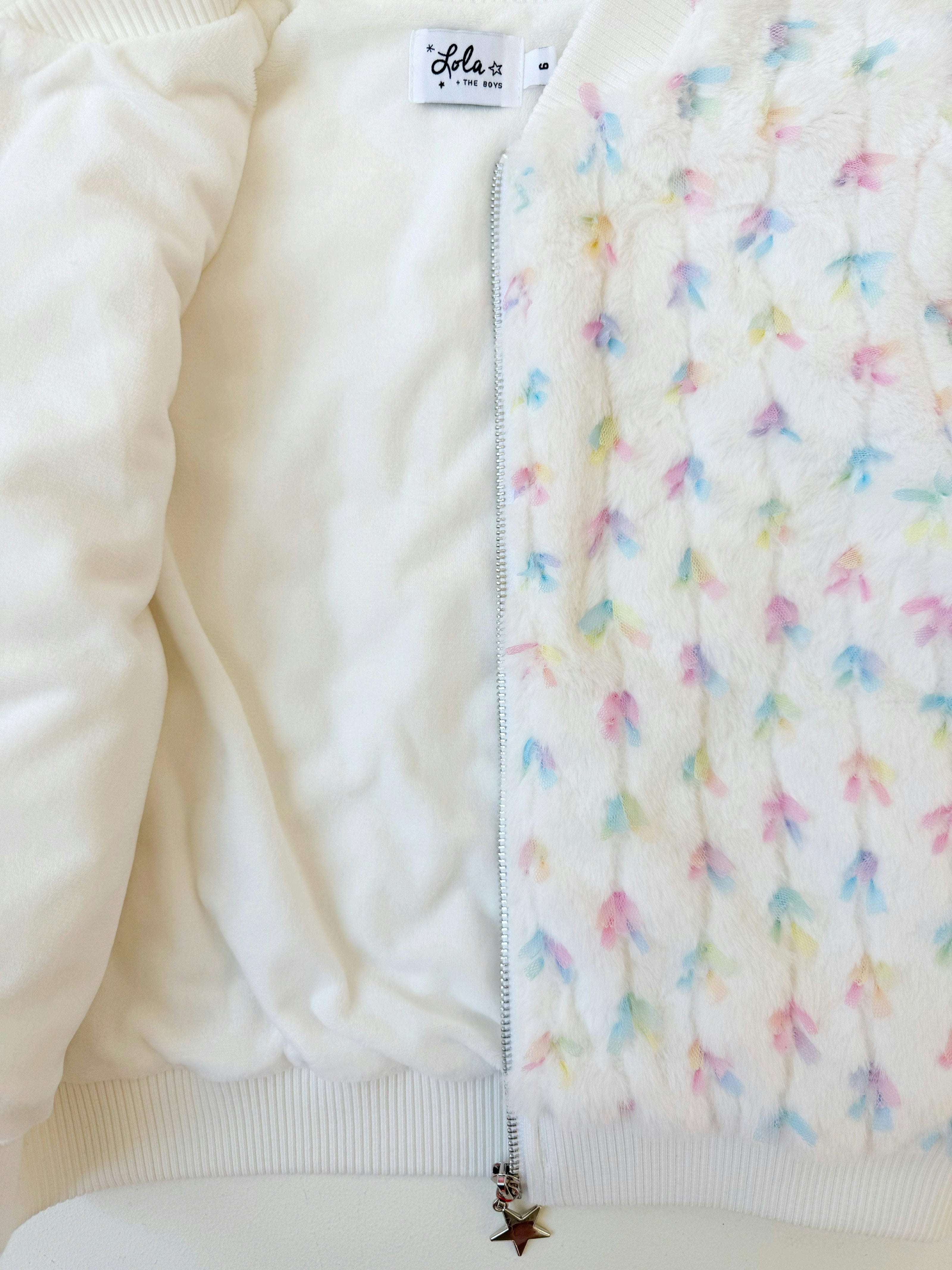 Pastel Bows Fuzzy Bomber