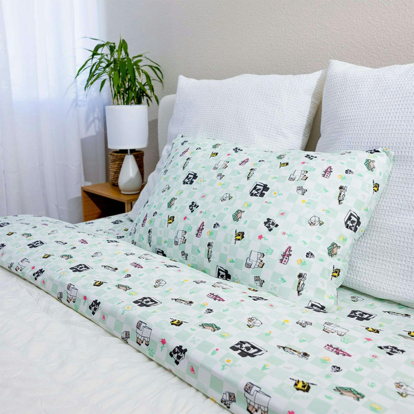 Minecraft Sleep Repeat Bamboo Twin Sheet Set
