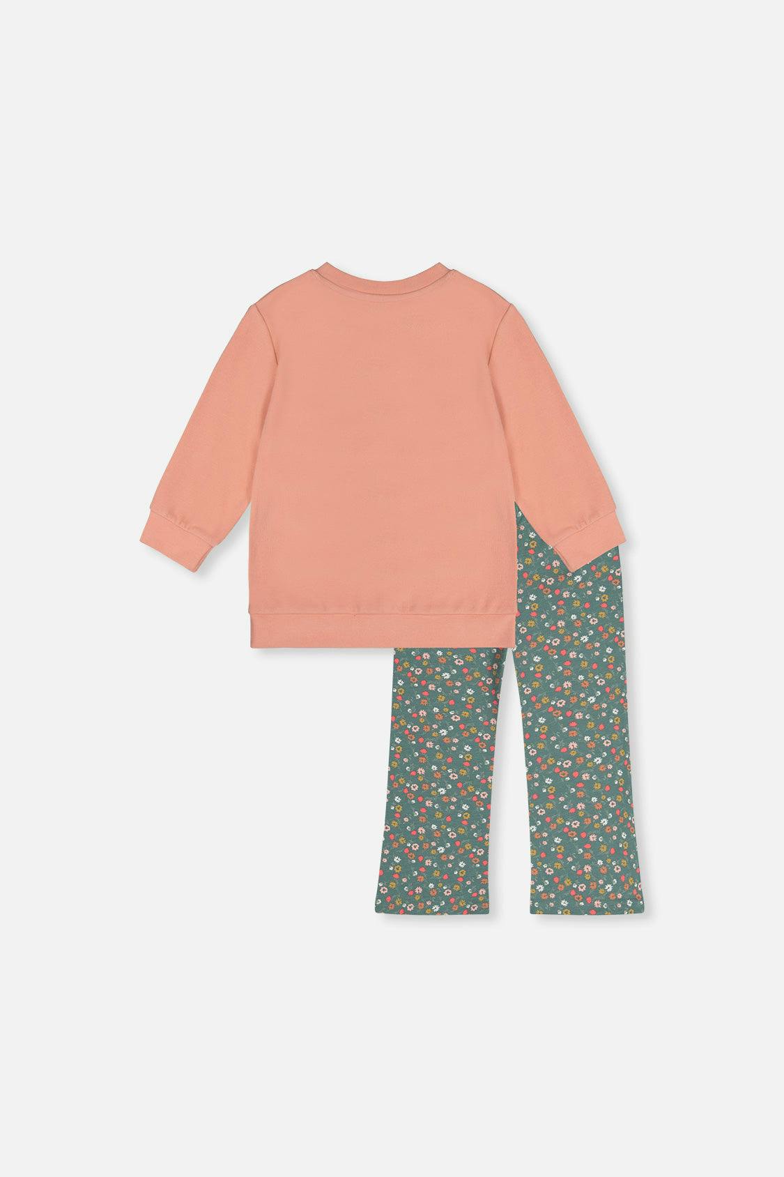 Tunic And Leggings Set Pale Pink And Green Floral Print
