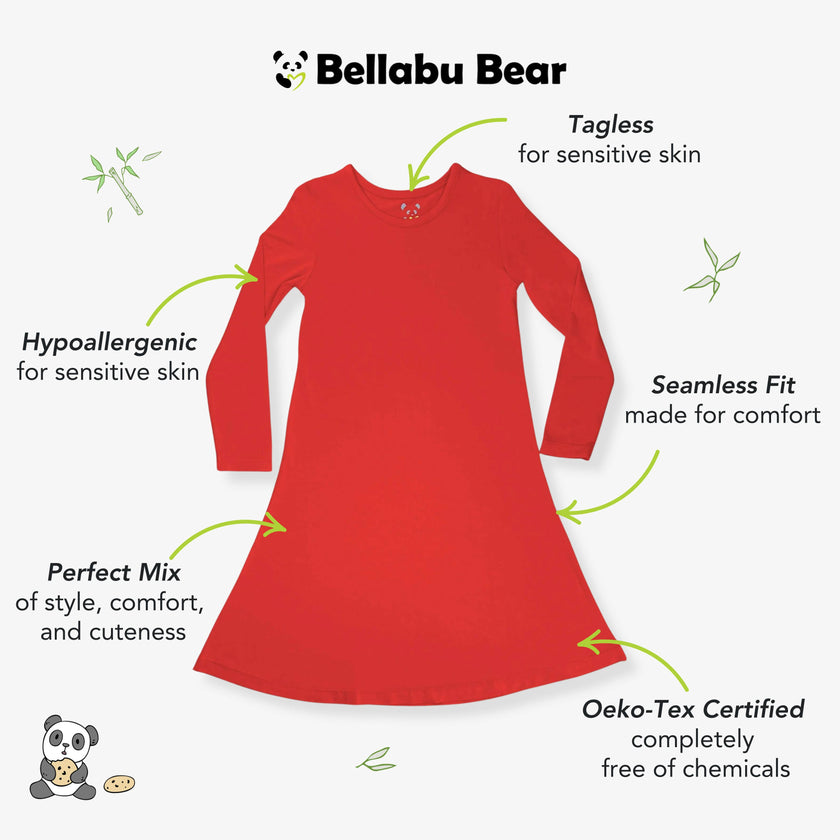 Winterberry Red Bamboo Girls' Long Sleeve Dress
