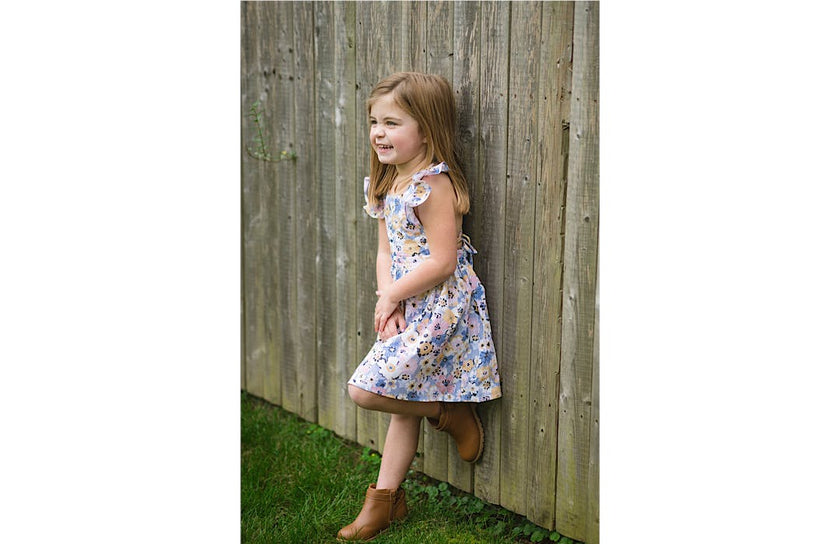 Ruffle Sleeve Dress in Purple Flowers