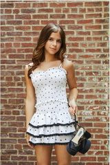 Gemma White With Black Hearts Satin Mini Skirt
