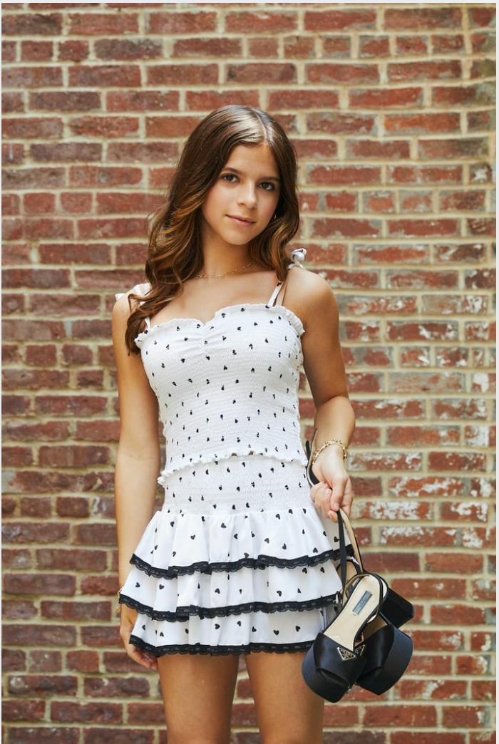 Gemma White With Black Hearts Satin Mini Skirt