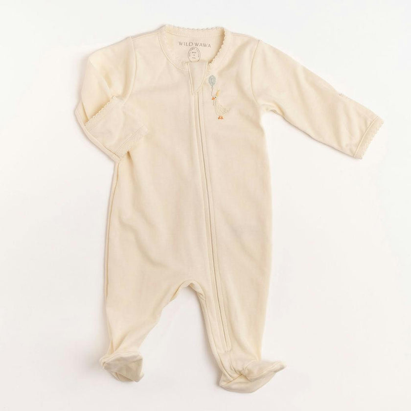 Pima Embroidered Footie in Goose