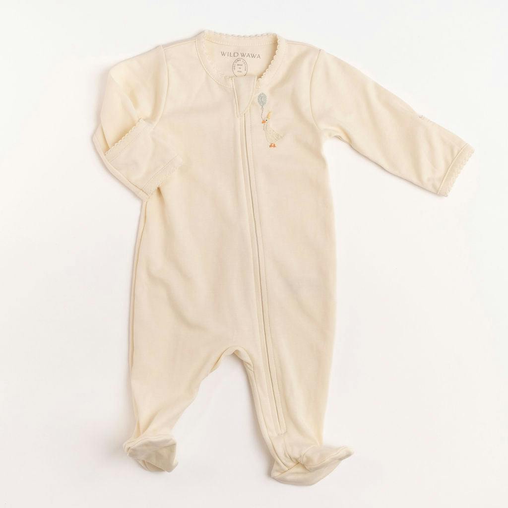Pima Embroidered Footie in Goose