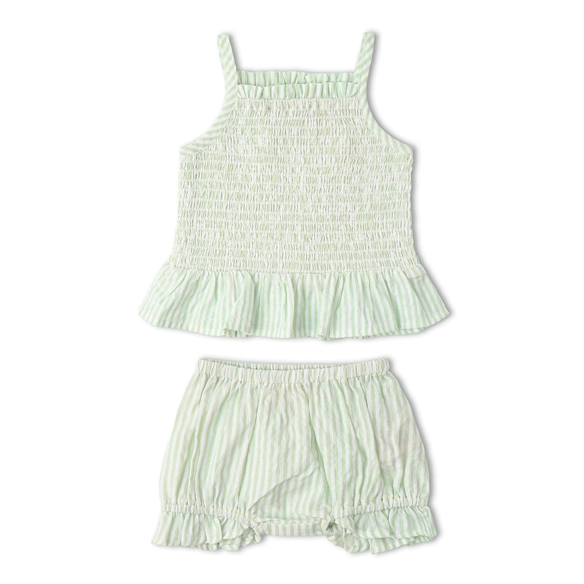 Organic Smocked Top And Bloomer Set - Basil Stripes