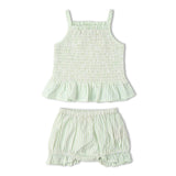 Organic Smocked Top And Bloomer Set - Basil Stripes