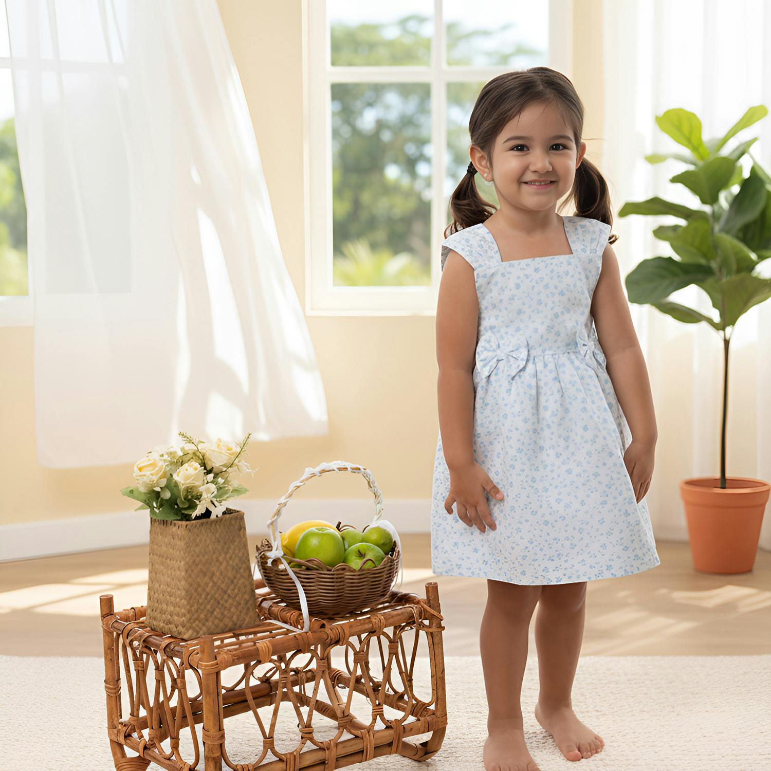 Desiree Baby Dress Sleeveless, Aqua Mini Flower