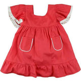 Girls' Flutter-Sleeve Red Pocket Dress, Red