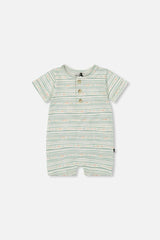 Organic Cotton Romper White Printed Mint Green Lines