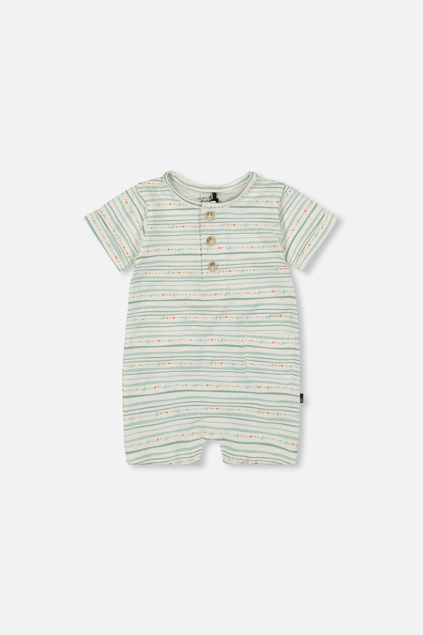 Organic Cotton Romper White Printed Mint Green Lines