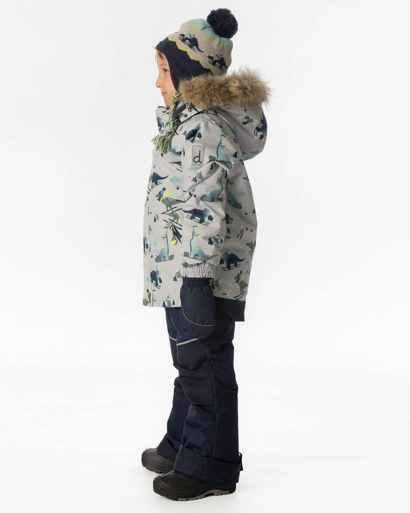 Two Piece Discover Snowsuit Grey Skiing Dinosaur Print