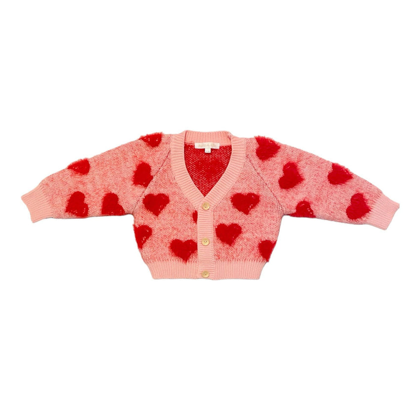 Heart to Heart Cozy Cardigan, Red Pink