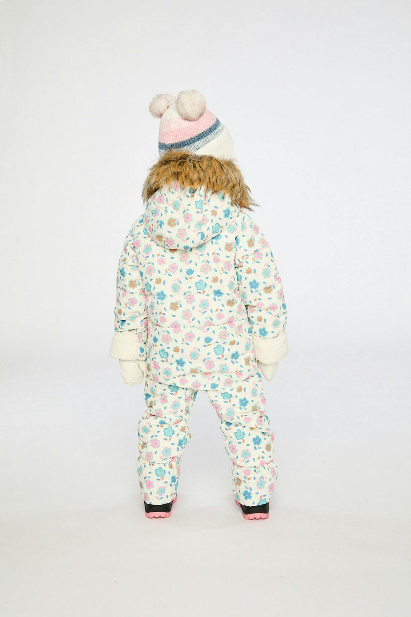 Baby Snug One Piece Snowsuit Adapted For Car Seats White With Floral Print