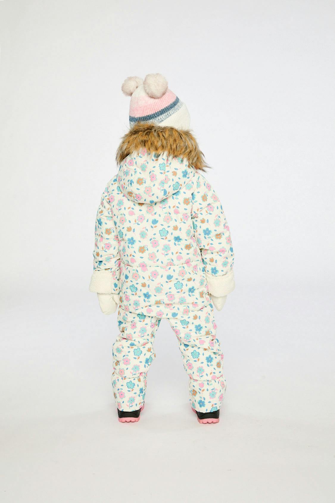 Baby Snug One Piece Snowsuit Adapted For Car Seats White With Floral Print