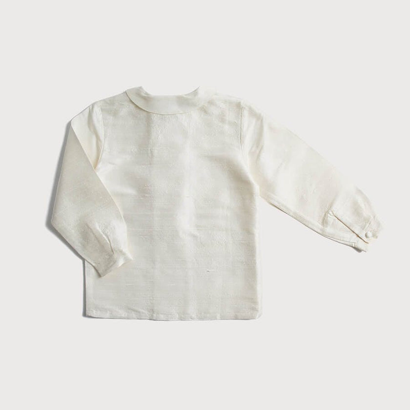 Boy's white double-breasted Peter Pan collar silk shirt (12mths-10yrs)