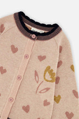 Knitted Jacquard Cardigan Pale Dusty Pink And Navy