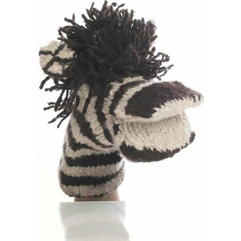 Organic Wool Knit Hand Puppet  | Zachary the Zebra