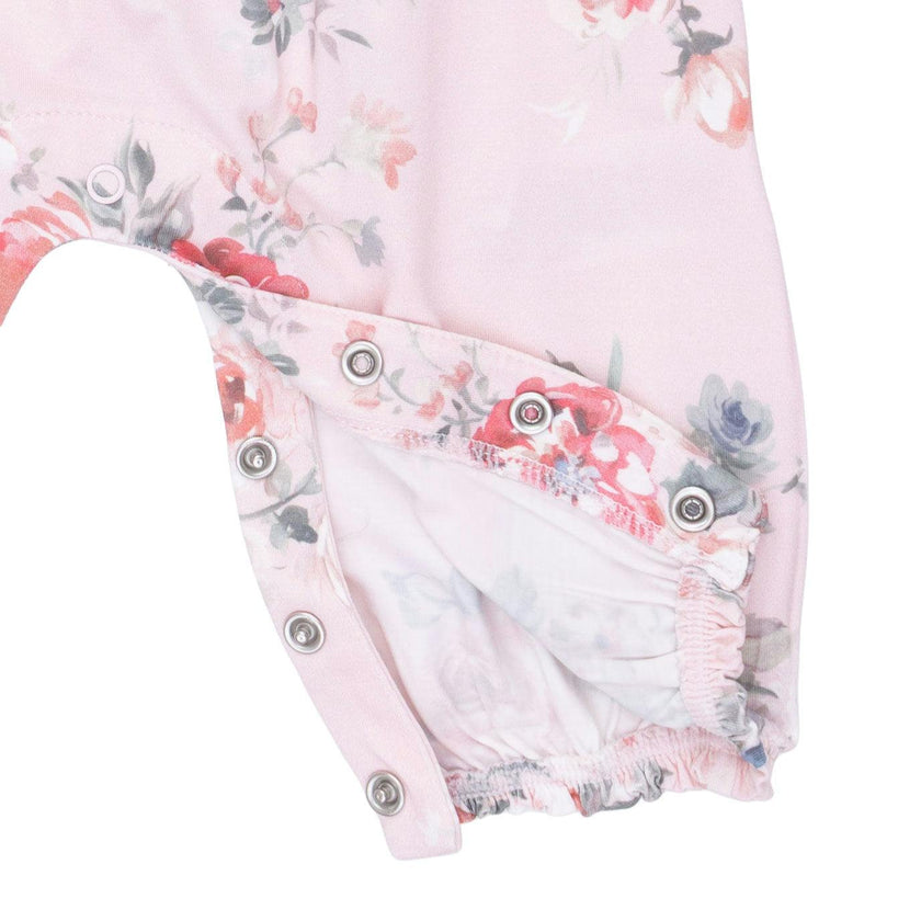 Painterly Rose Bouquets - Ruffle Sleeve Snap Romper