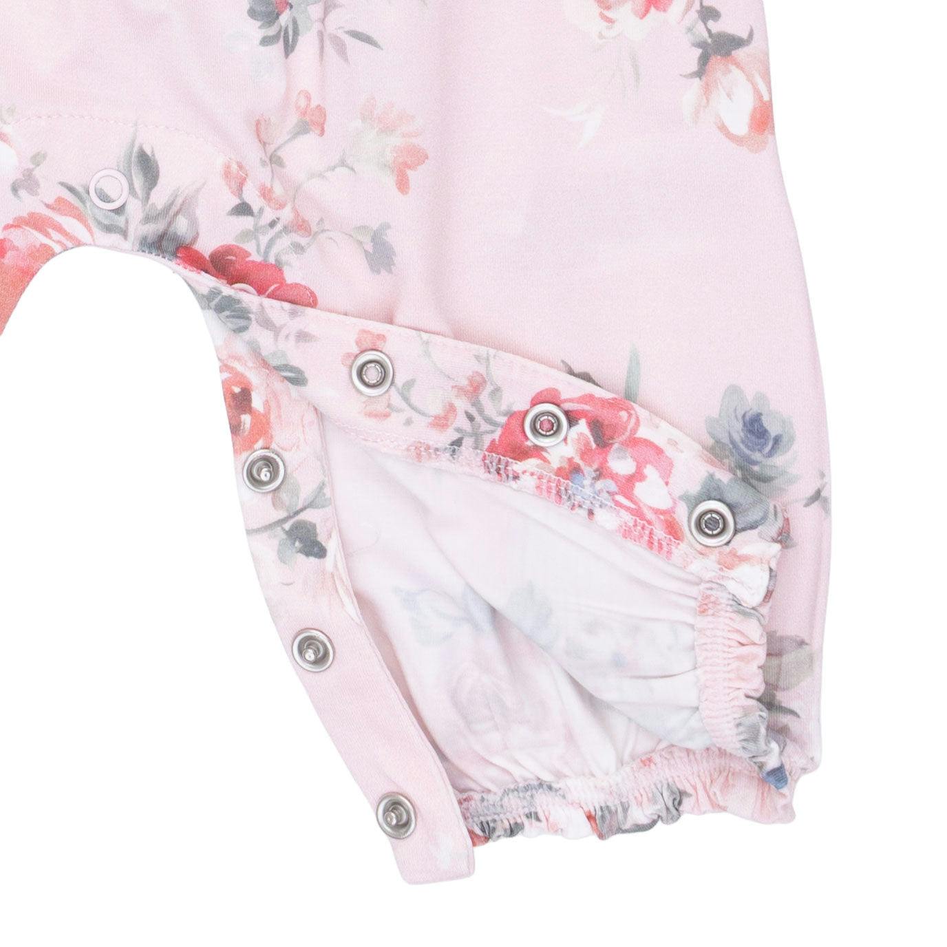 Painterly Rose Bouquets - Ruffle Sleeve Snap Romper