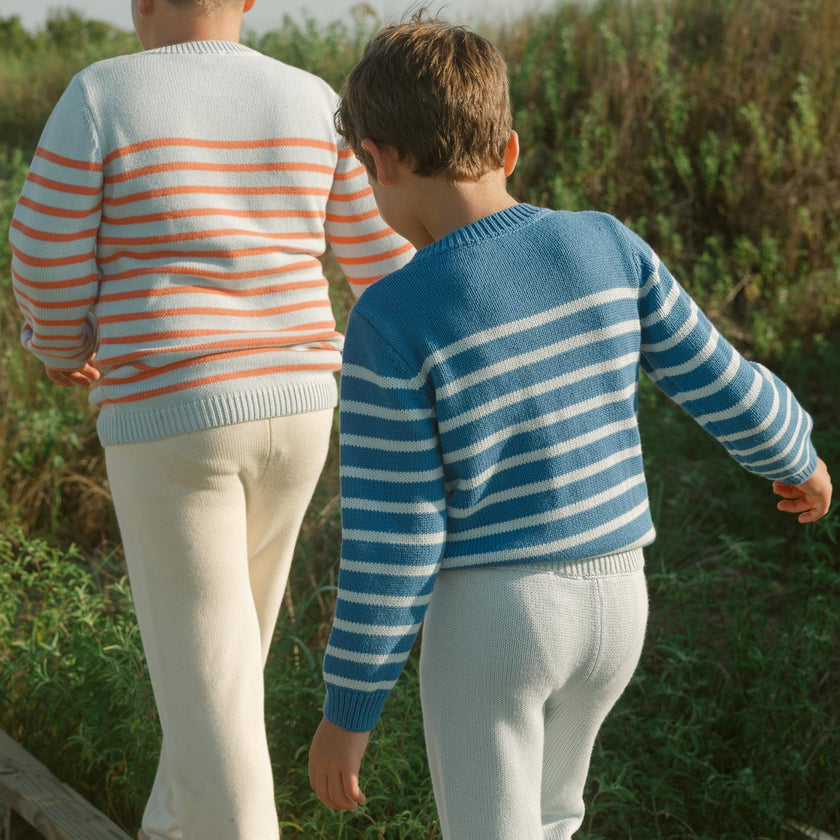 unisex regatta and light blue stripe knit cardigan