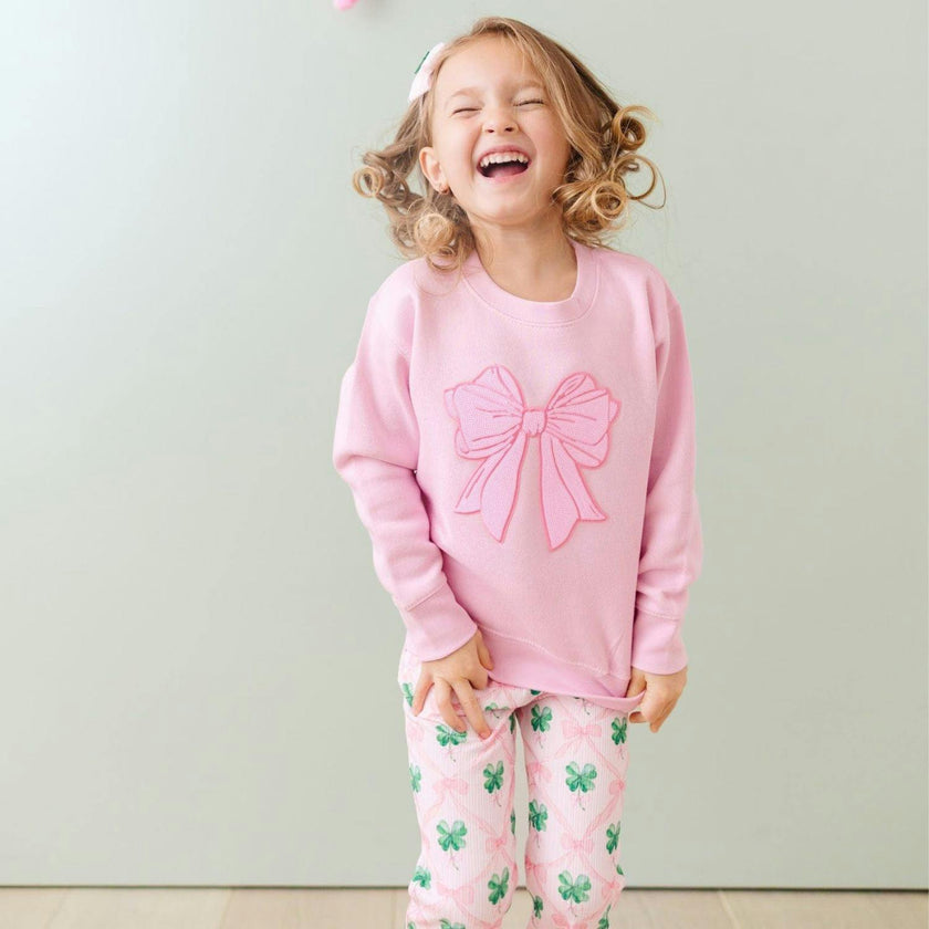 Pink Bow Sequin Patch Sweatshirt