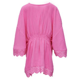 Eyelet Scaloped Trim Waist Tie Beach Cover Up